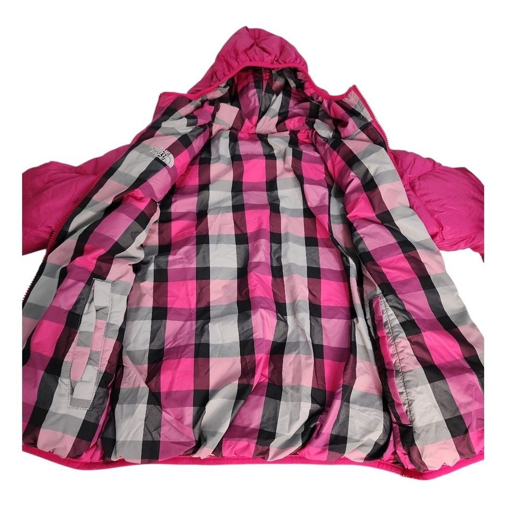 The North Face Puffer Jacket Girls M 10/12 Pink 550 Down Quilted Warm reversible - Picture 7 of 13